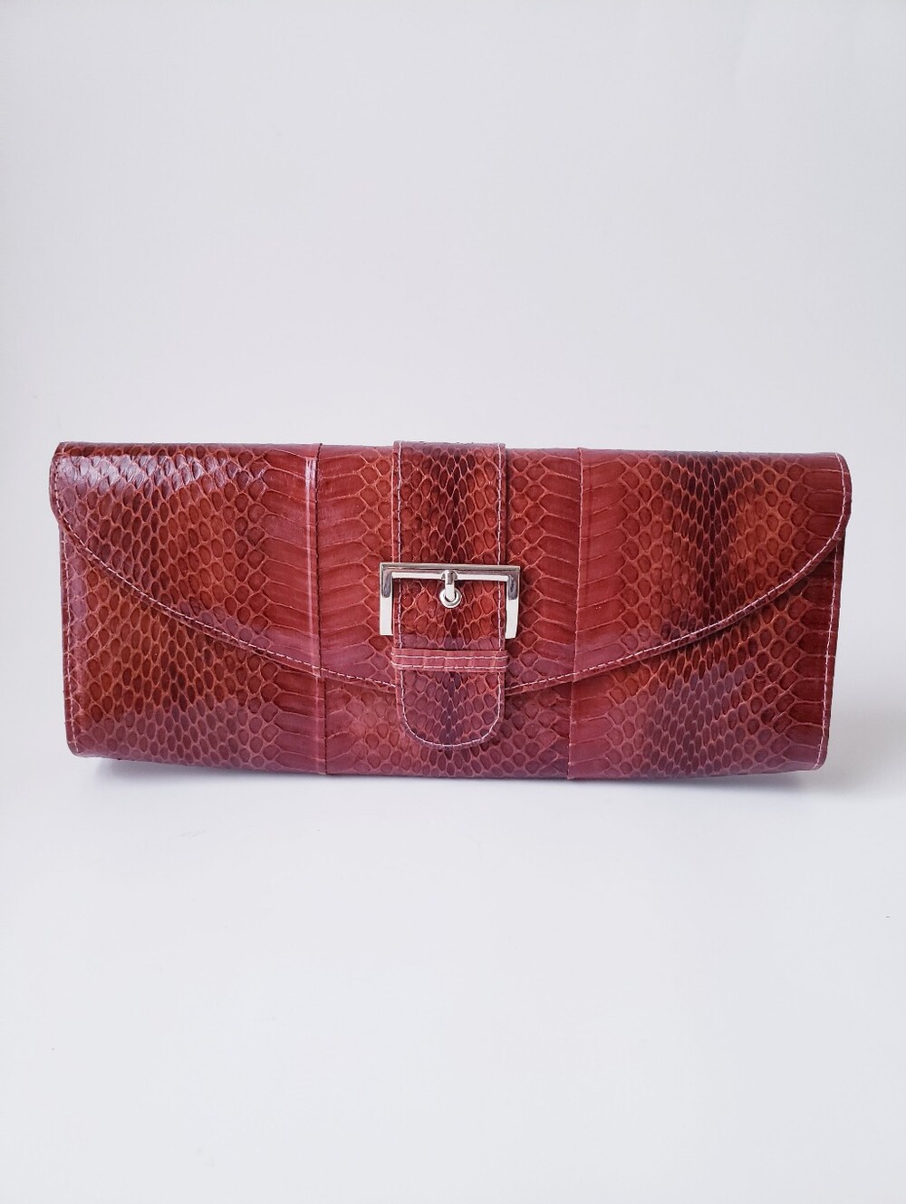 Vintage Brown Red Snakeprint Clutch Bag